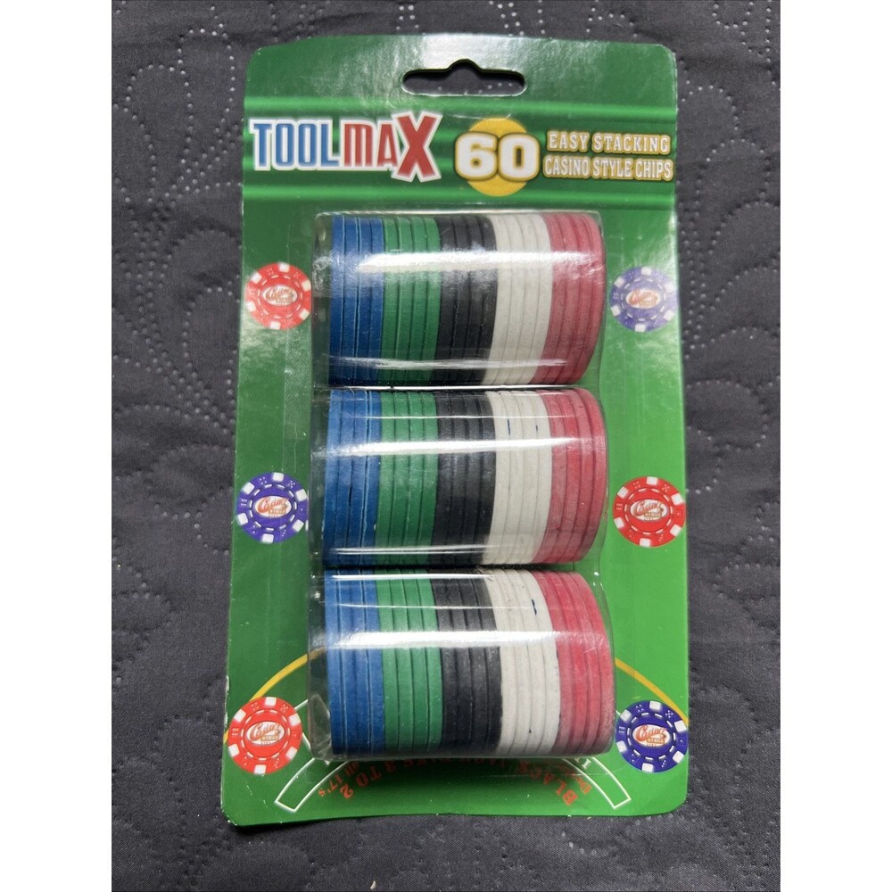 Toolmax 60 Easy Stacking Casino Style Gambling Chips NEW Sealed Games Poker Gift